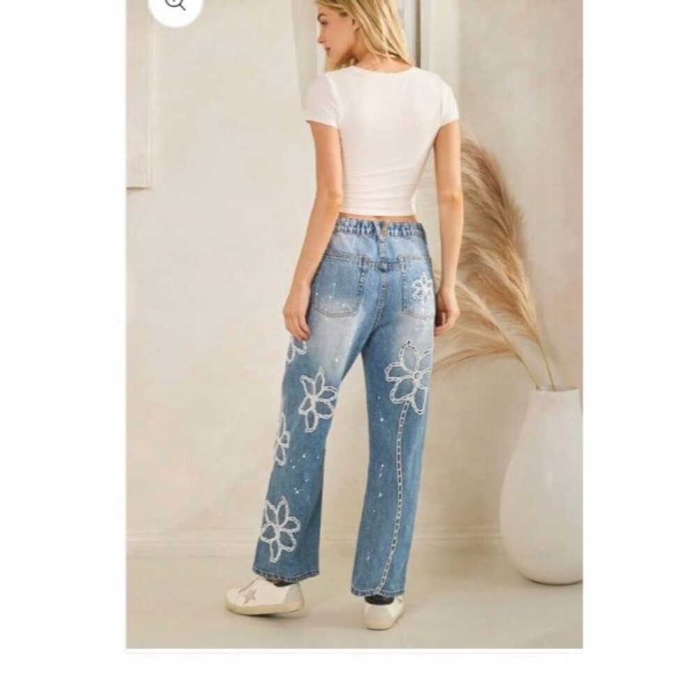 Oli & Hali Jeans OH! Jeans Embroidered floral cotton jeans womens small 2- 4 new - Picture 5 of 11